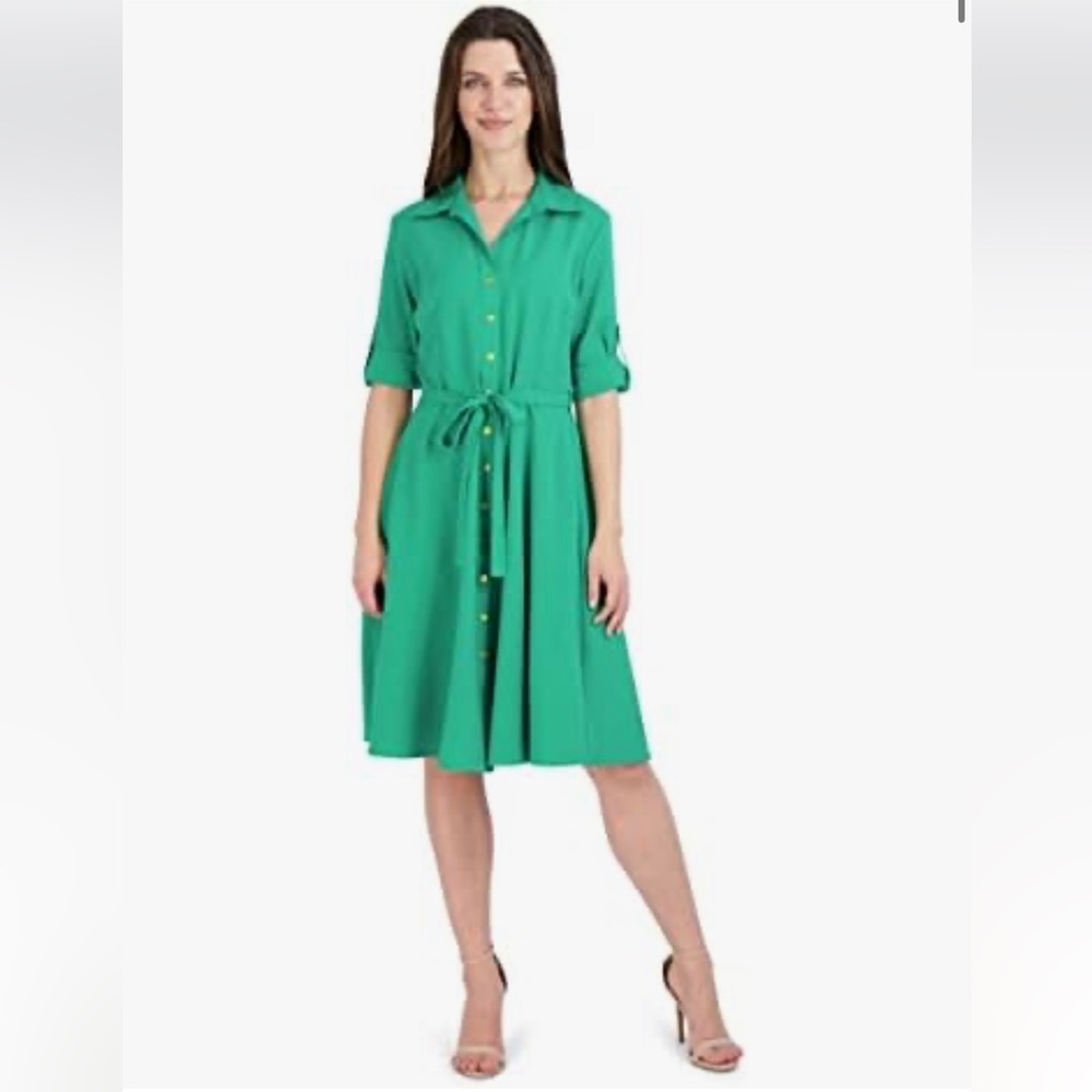 Sharagano Women's Button Front Pleated Shirt Casual Dress Size 14